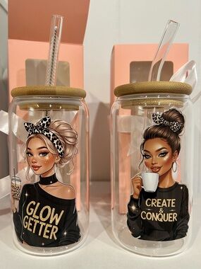 Glow Getter or Create & Conquer Glass Tumbler with Bamboo Lid